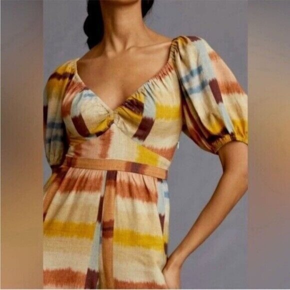 ANTHROPOLOGIE Ranna Gill Tie Back Puff Sleeve Linen Blend Jumpsuit Size NEW - Picture 4 of 11